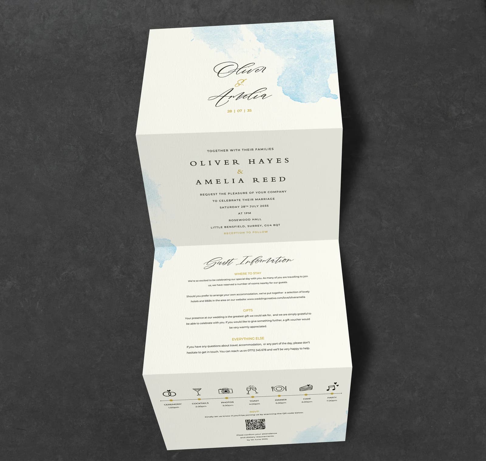 Blue Watercolour wedding stationery collection