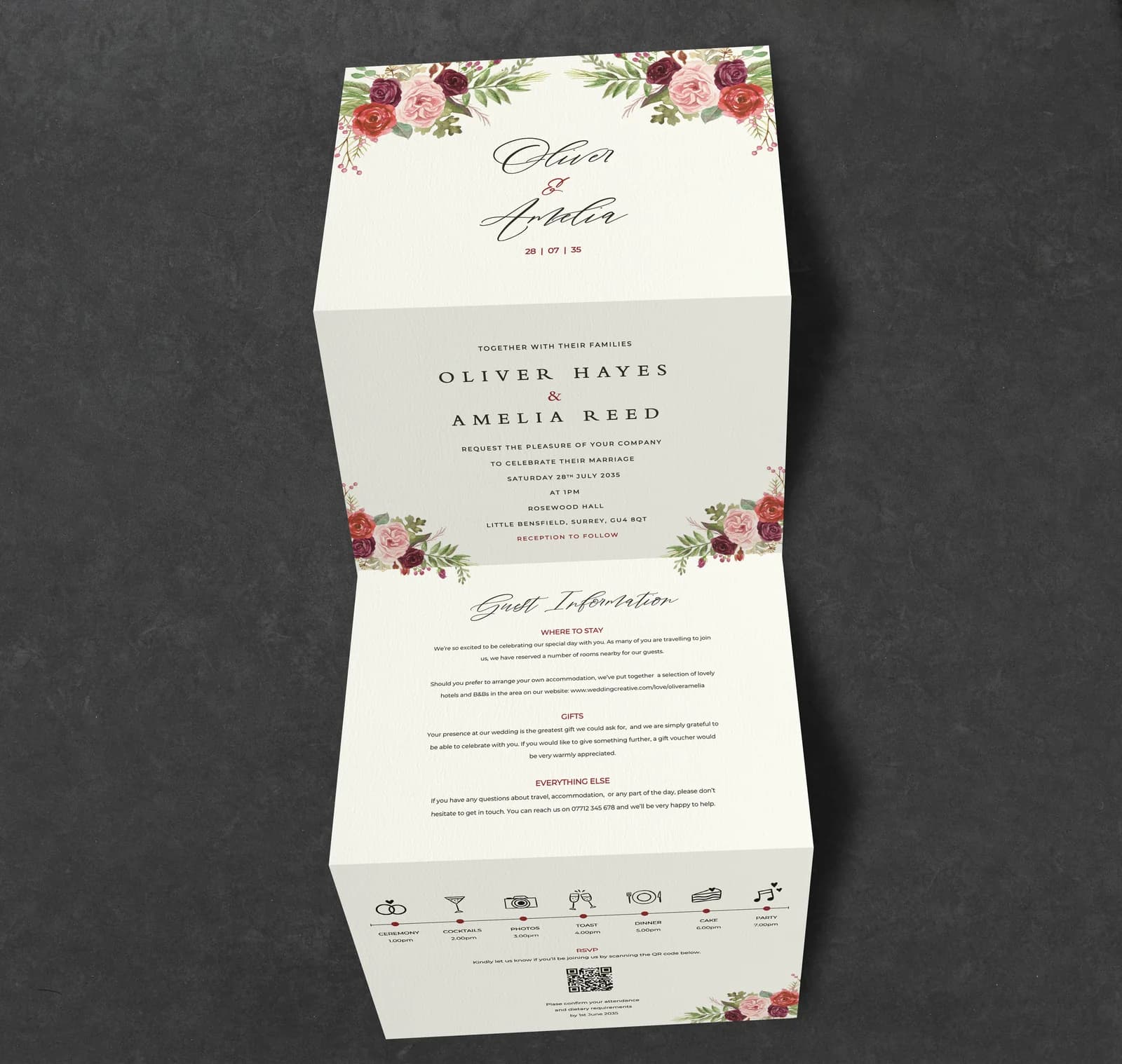 Burgundy Flowers wedding stationery collection