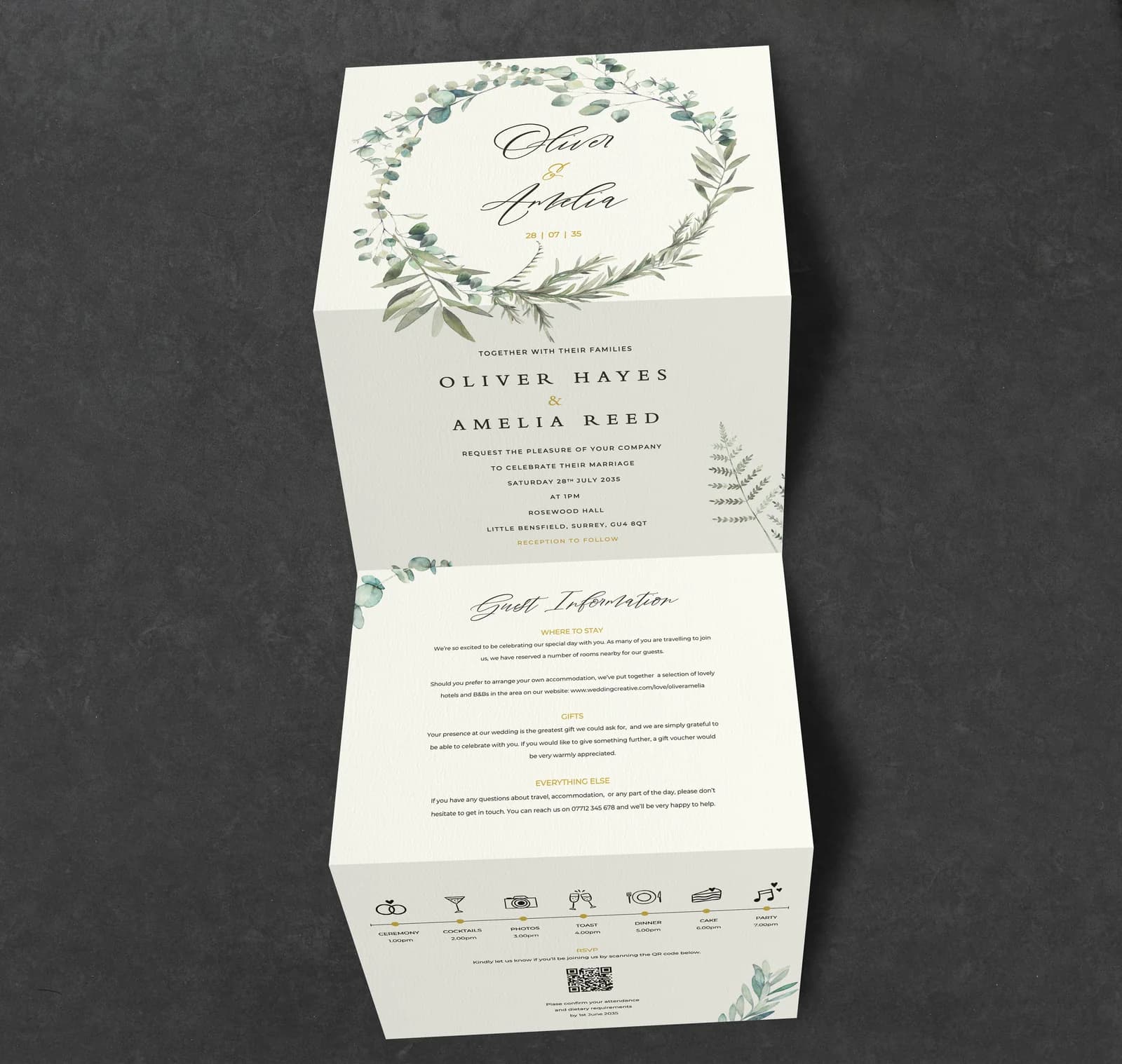 Olive Concertina Invitation — invitation wedding stationery