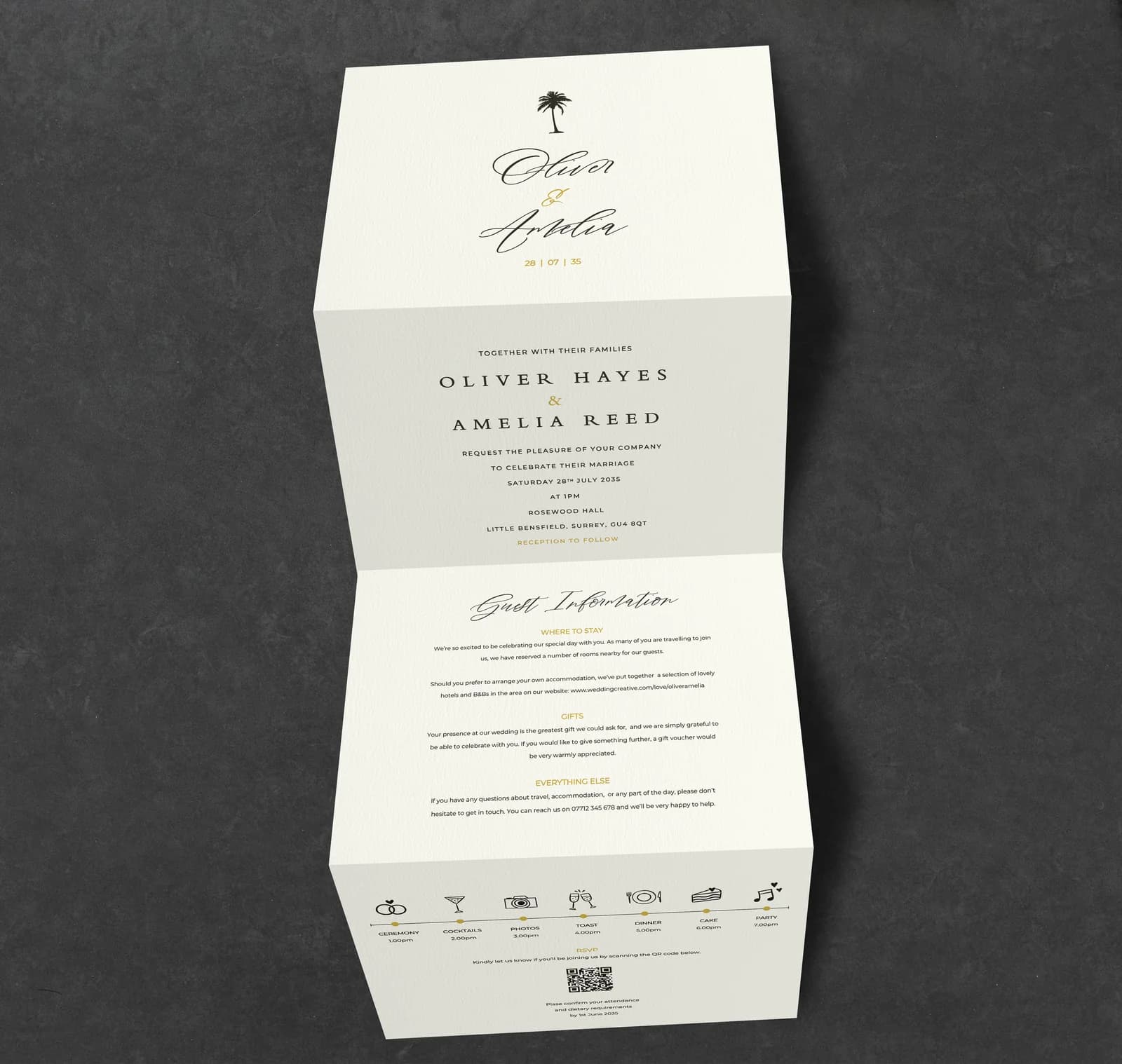 Palm Concertina Invitation — invitation wedding stationery
