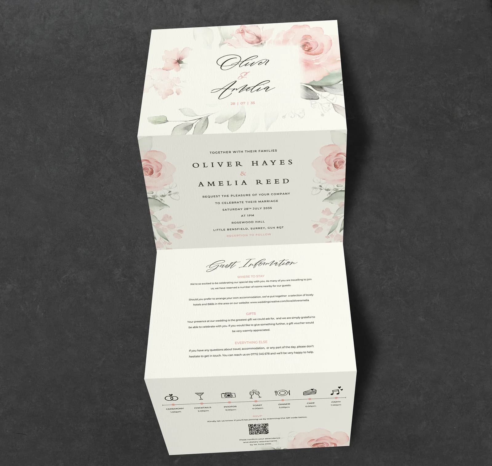 Whimsical Concertina Invitation — invitation wedding stationery
