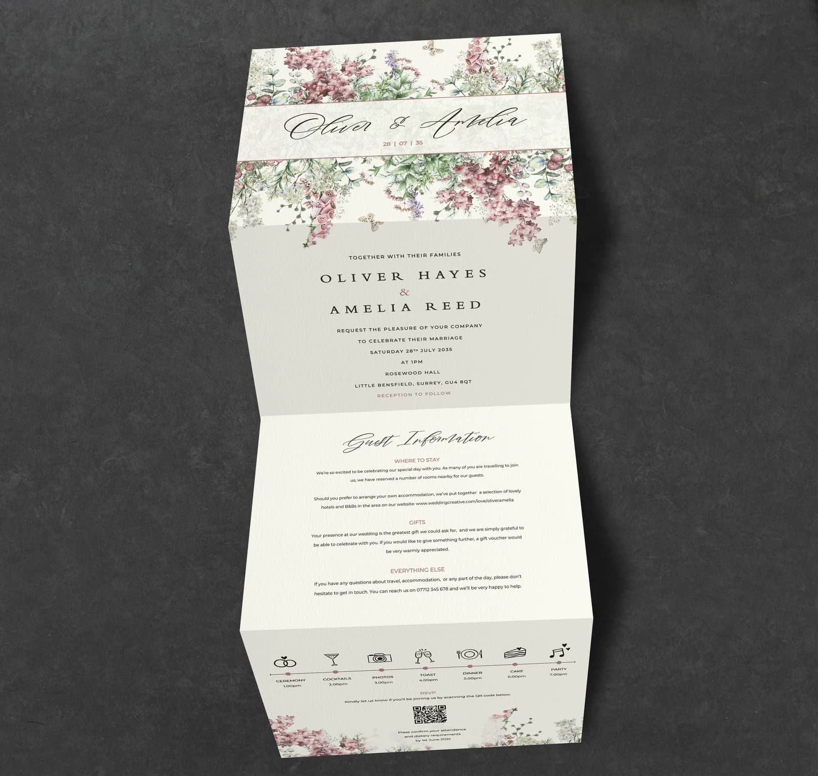 Wildflowers Concertina Invitation — invitation wedding stationery