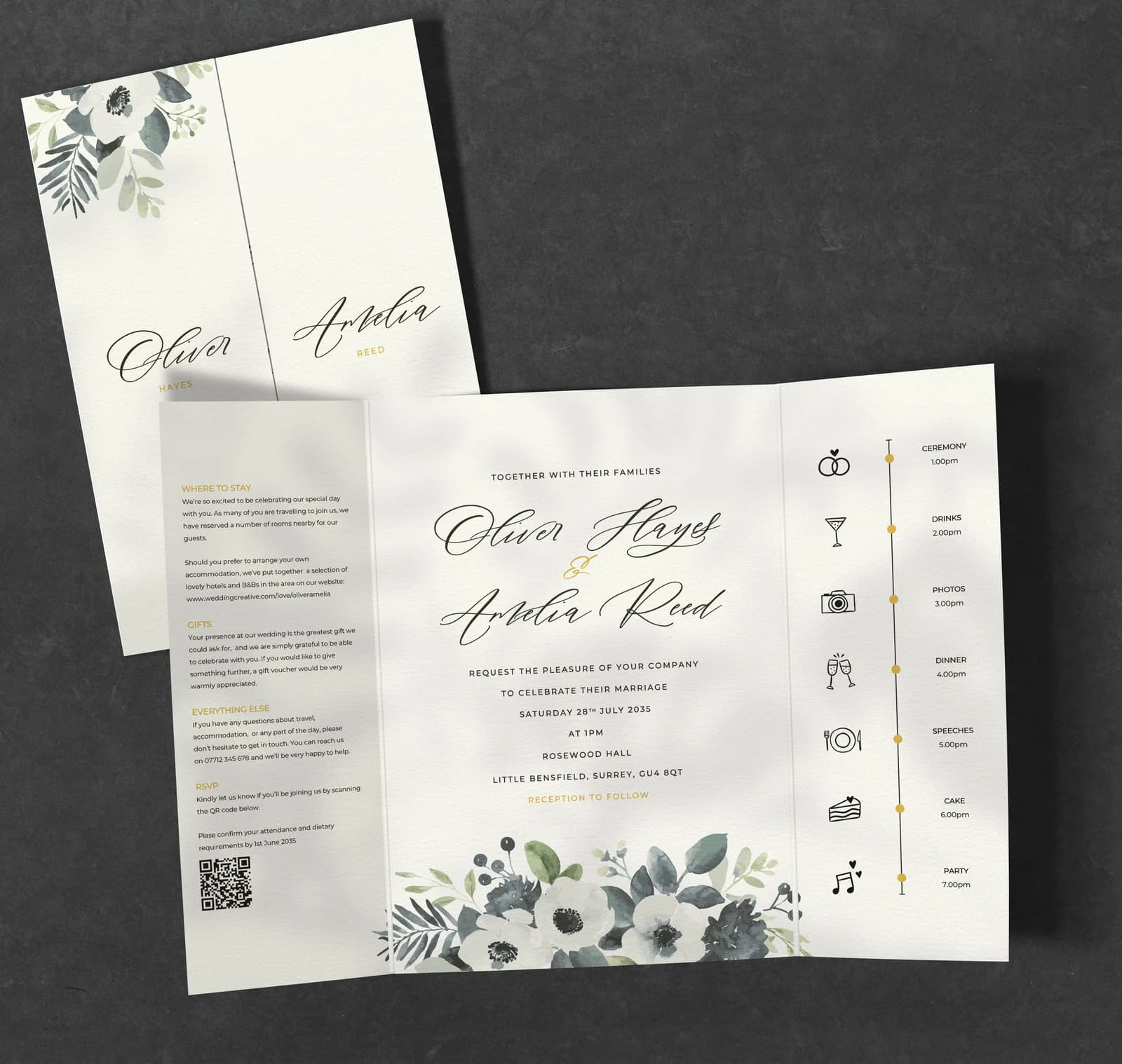 Blue Floral wedding stationery collection