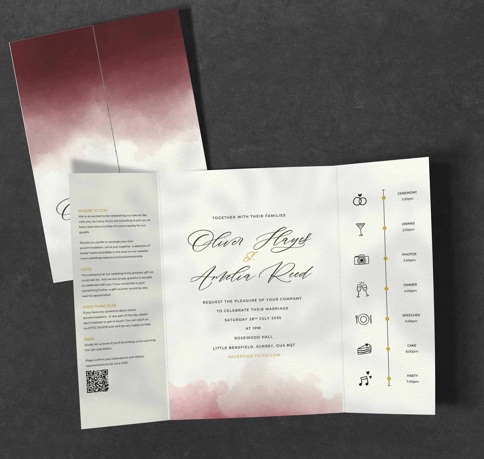 Burgundy Watercolour wedding stationery collection