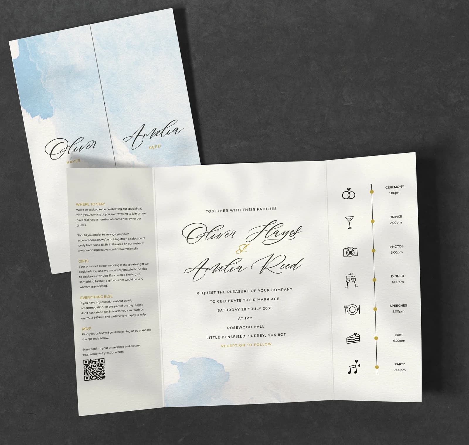 Dusty Blue Watercolour wedding stationery collection