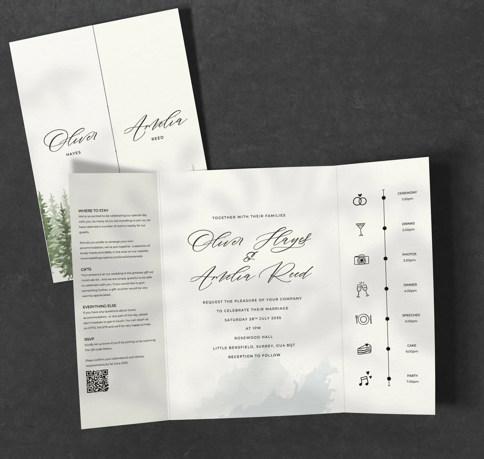 Pine wedding stationery collection