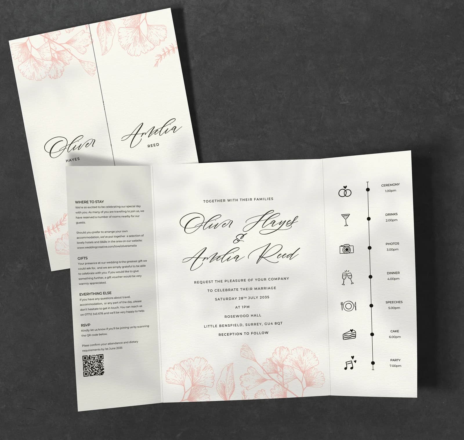 Pink Lace Gatefold Invitation — invitation wedding stationery