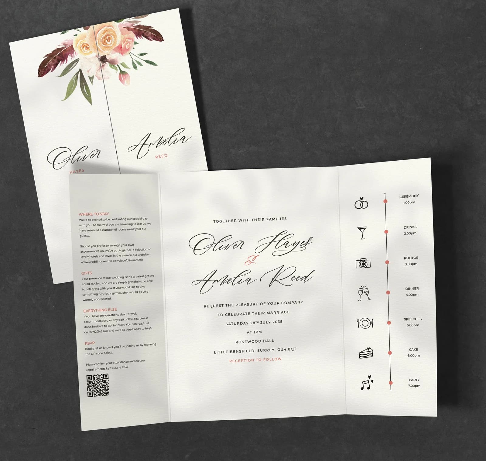 Rustic Floral Gatefold Invitation — invitation wedding stationery