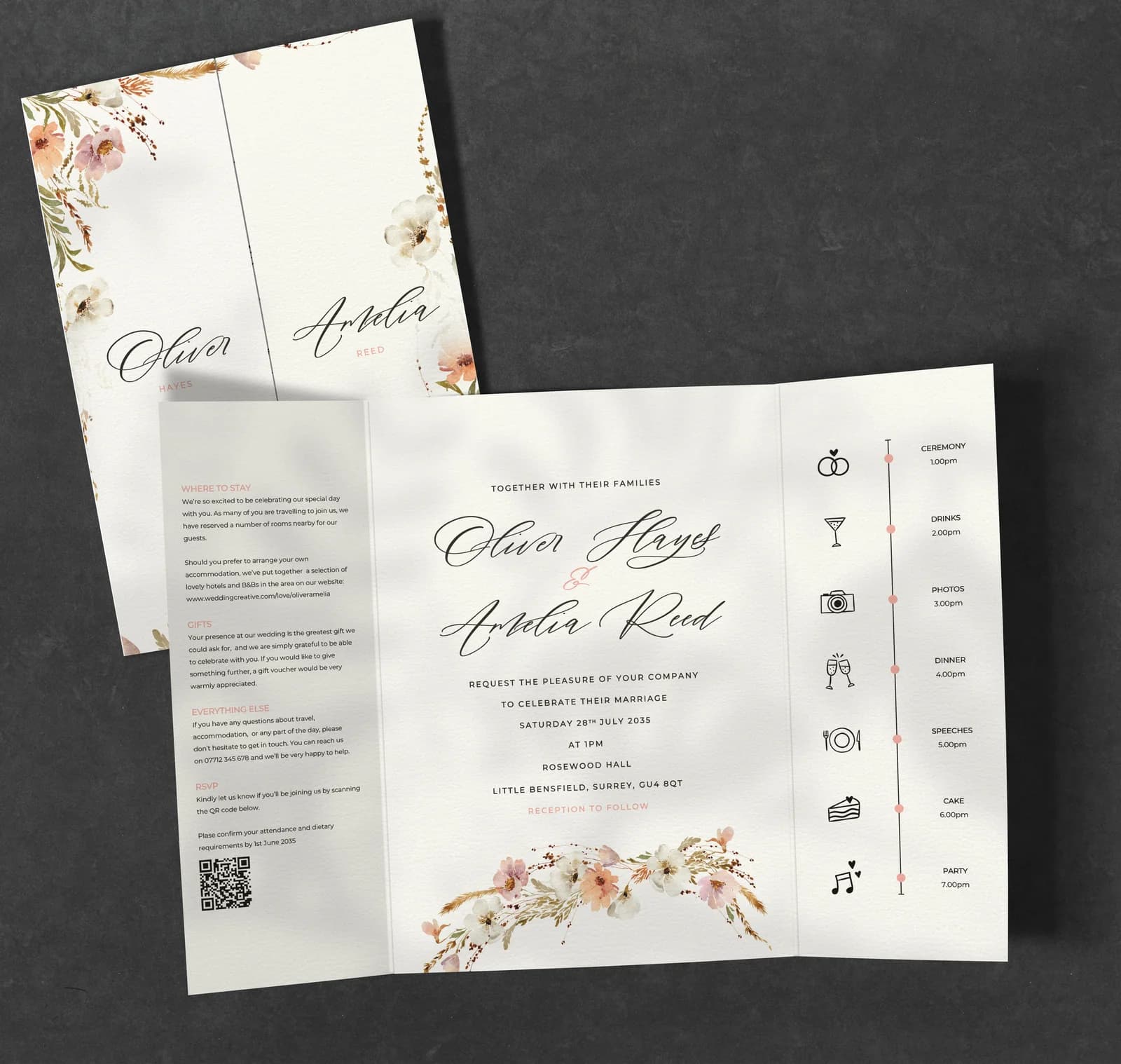 Rustic Florals Gatefold Invitation — invitation wedding stationery