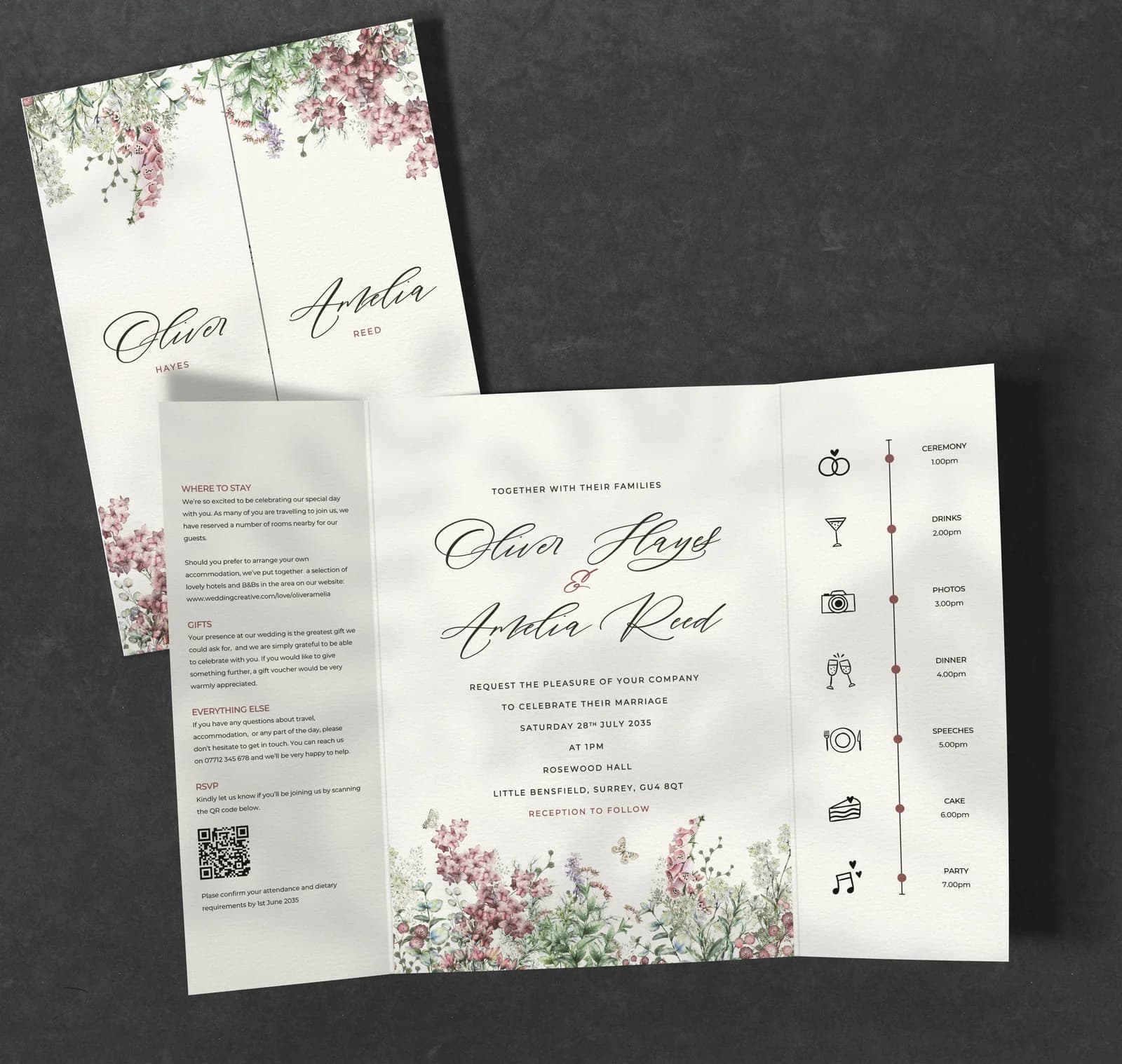 Wildflowers Gatefold Invitation — invitation wedding stationery