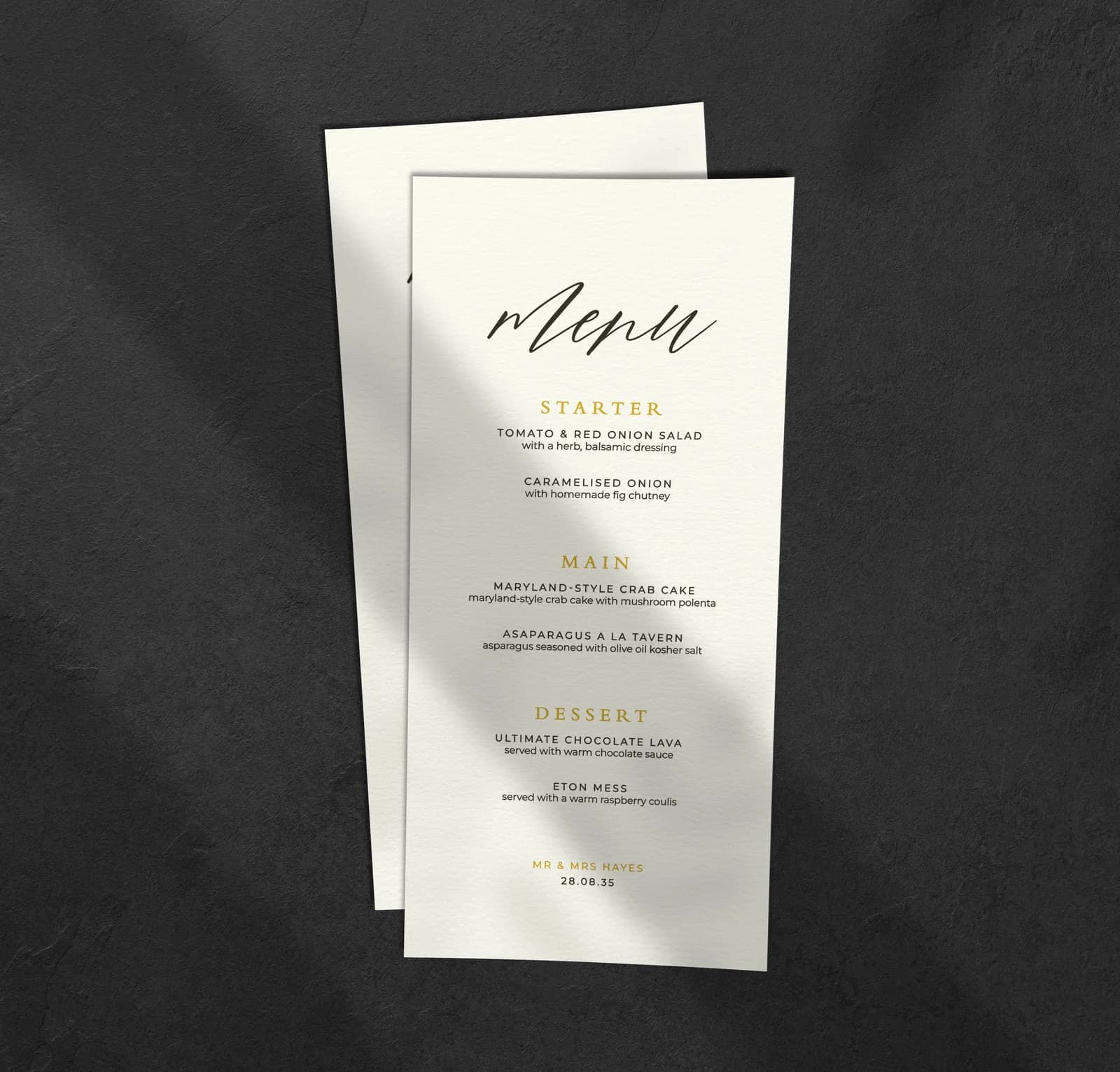 Minimalist Menu — on the day wedding stationery