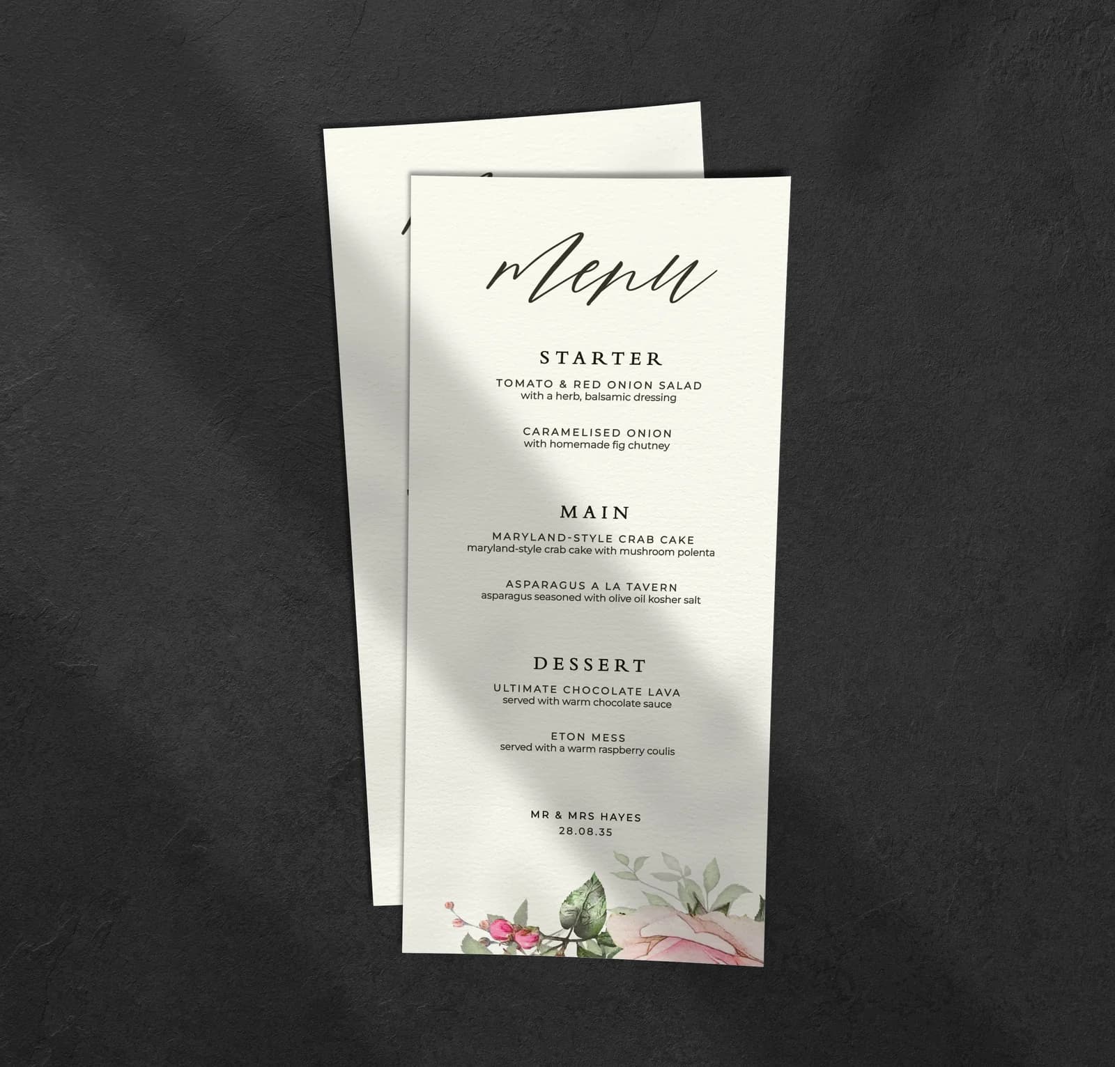 Whimsical Menu — on the day wedding stationery