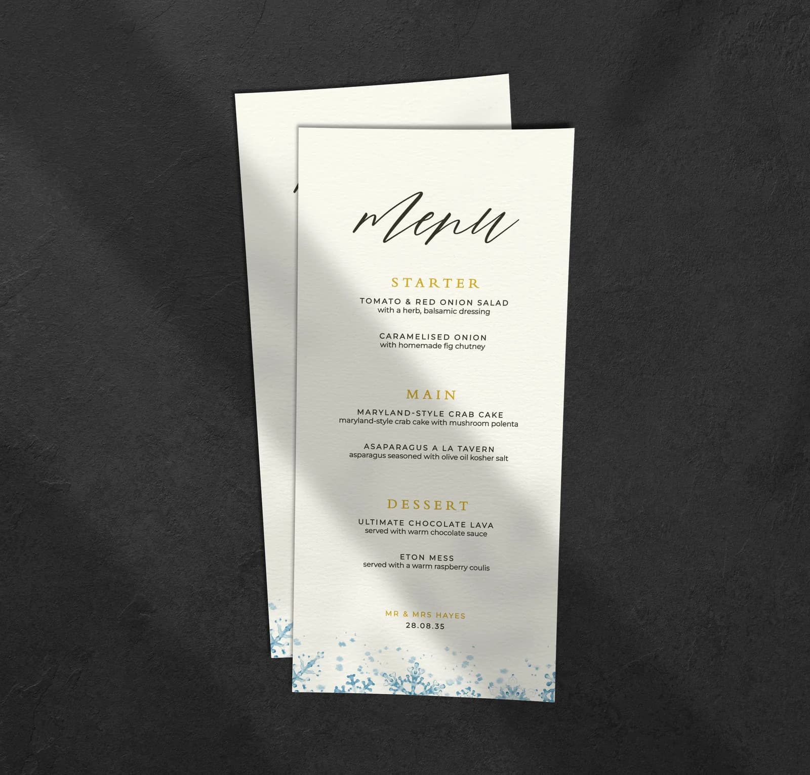 Winter Menu — on the day wedding stationery