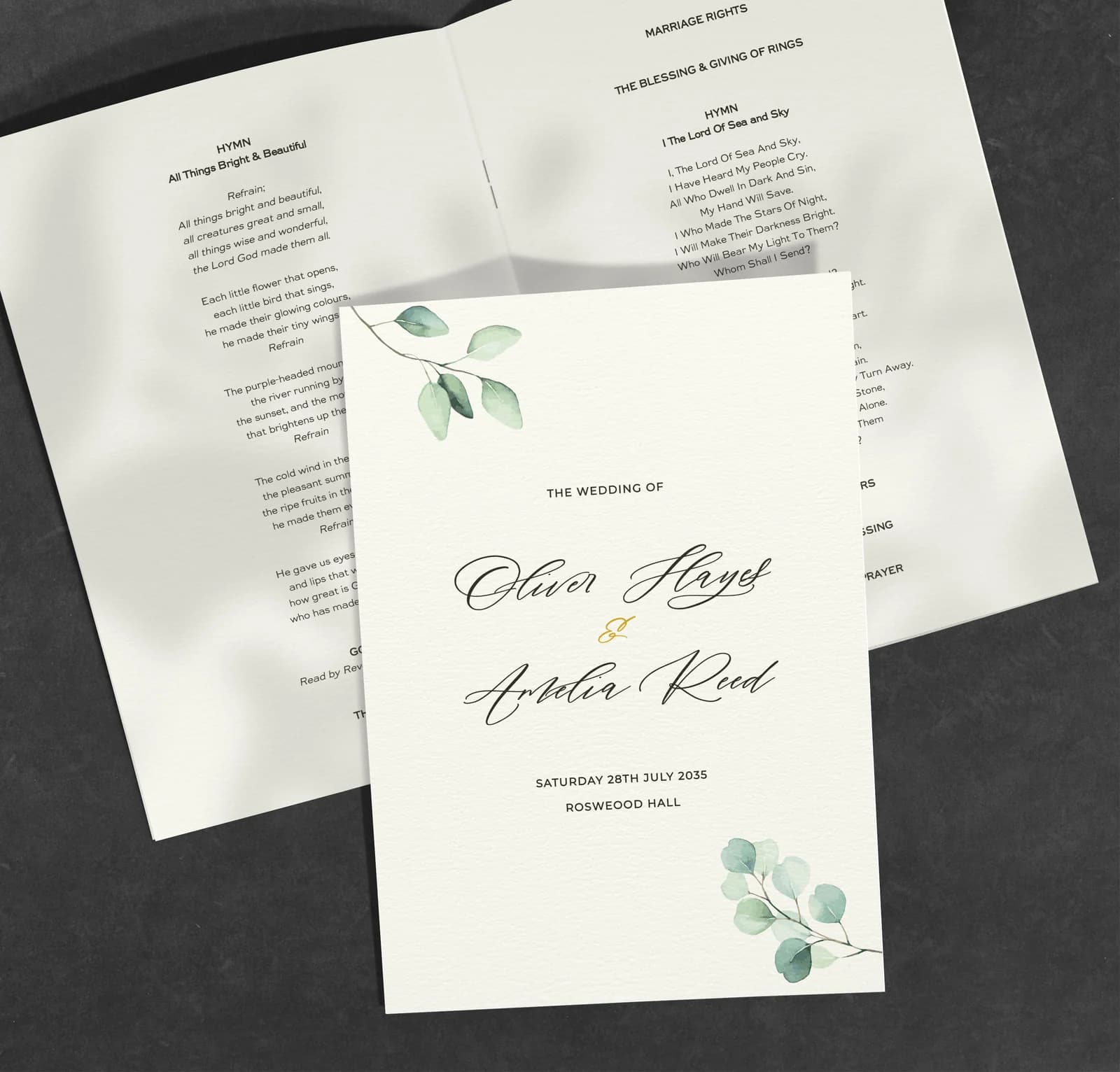 Argyle Apple Order of Service — on the day wedding stationery