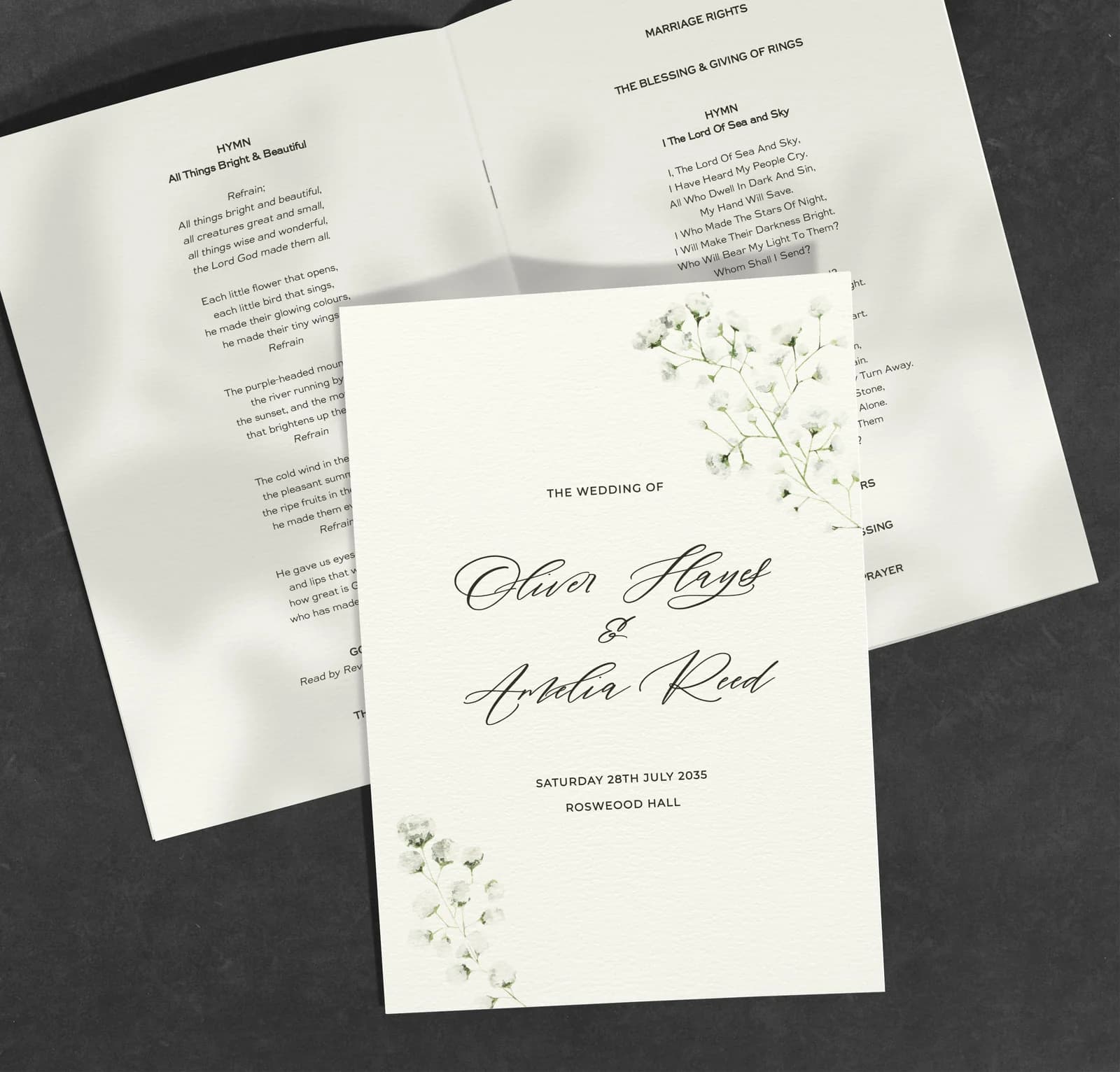 Gypsophila Order of Service — on the day wedding stationery