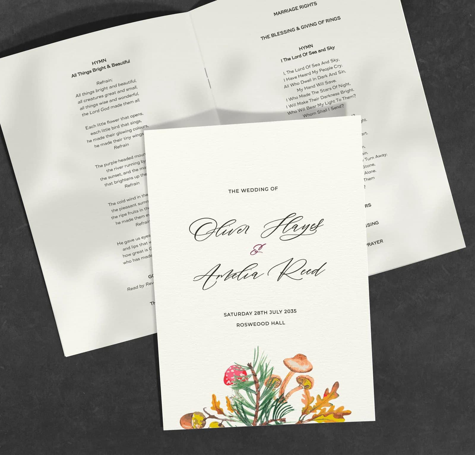 Woodland Order of Service — on the day wedding stationery