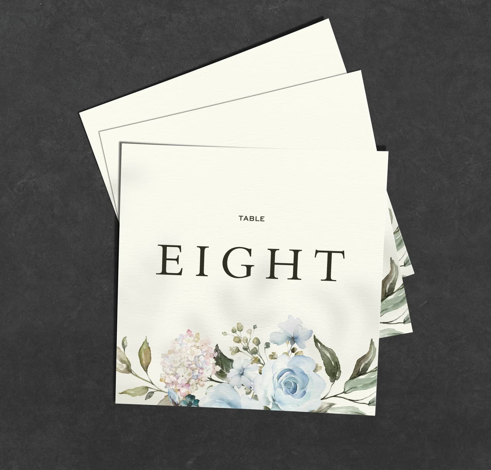 Blue Roses Table Name Card — on the day wedding stationery