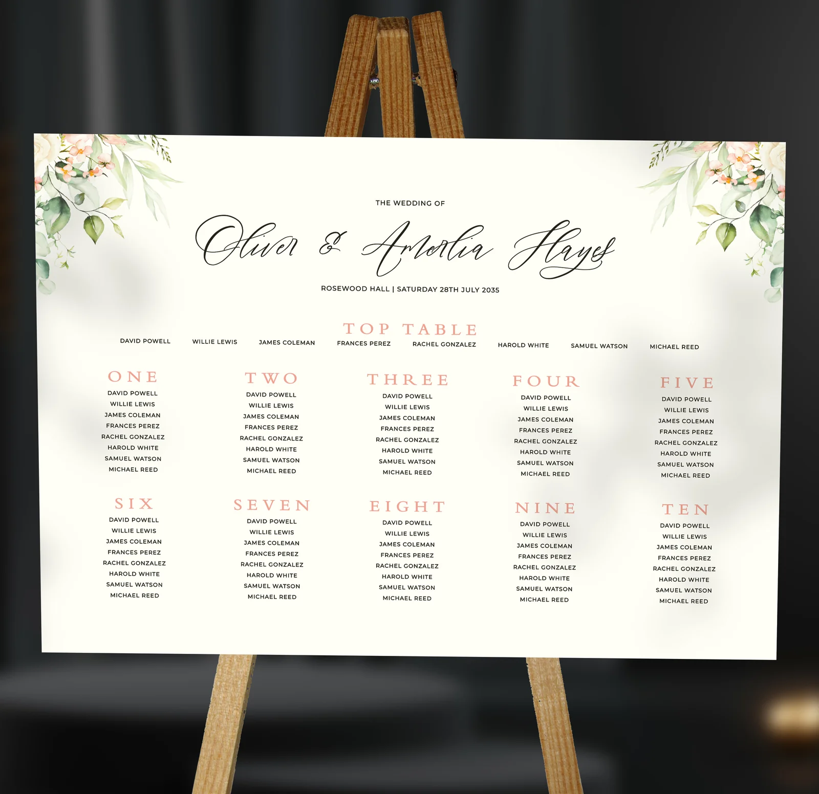Bouquet Table Plan — on the day wedding stationery