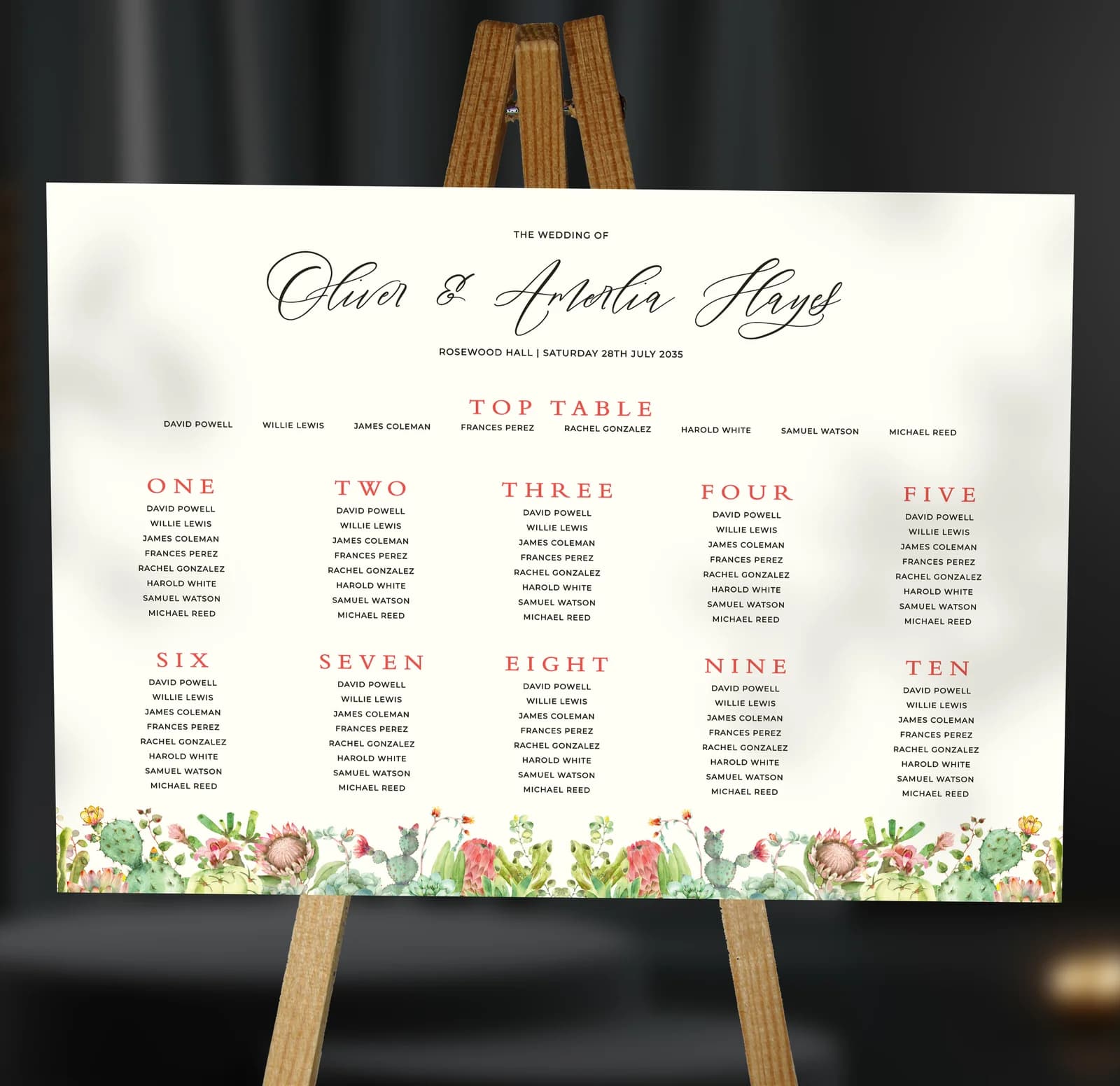 Succulents Table Plan — on the day wedding stationery