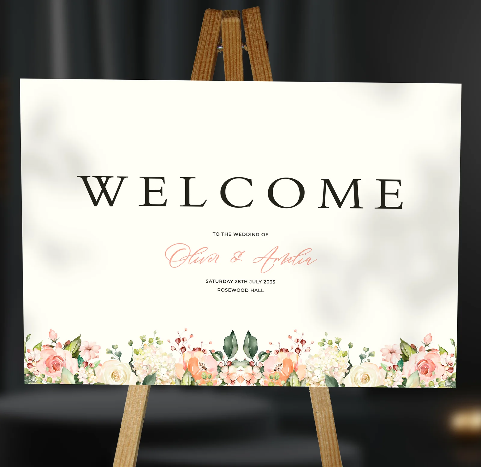 Blush Roses Welcome Sign — on the day wedding stationery