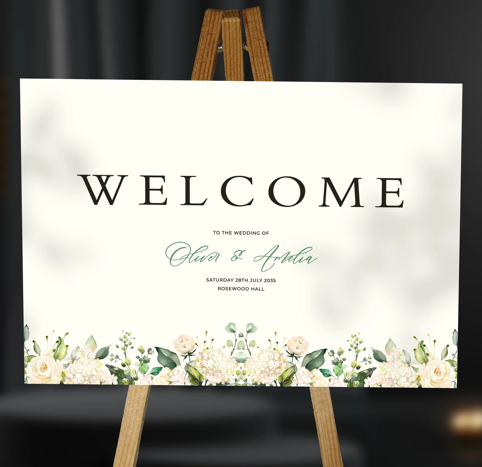 White Roses Welcome Sign — on the day wedding stationery
