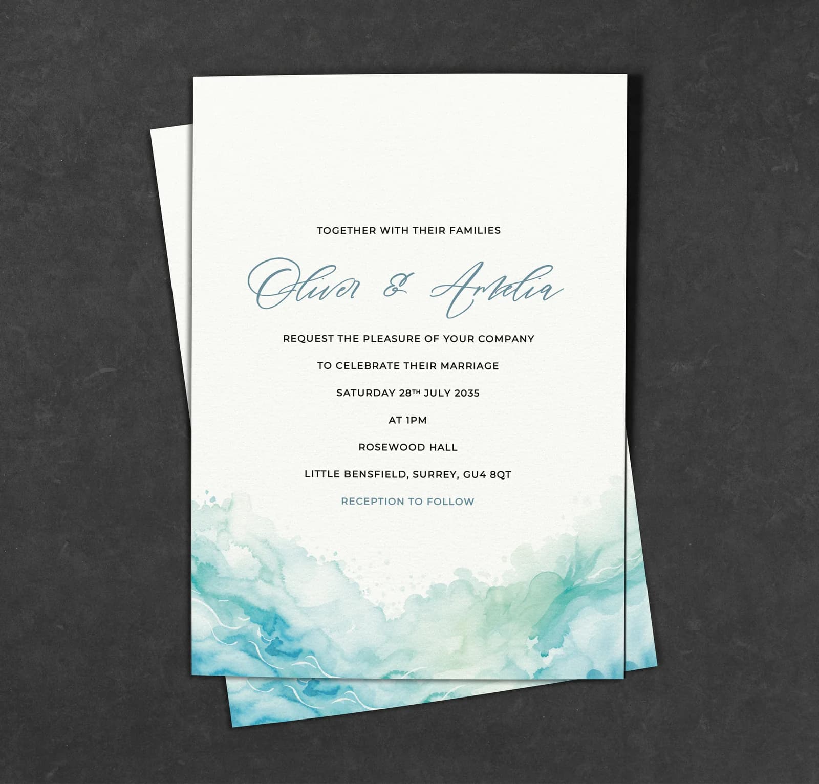 Blue Ocean Watercolour Invitation — invitation wedding stationery