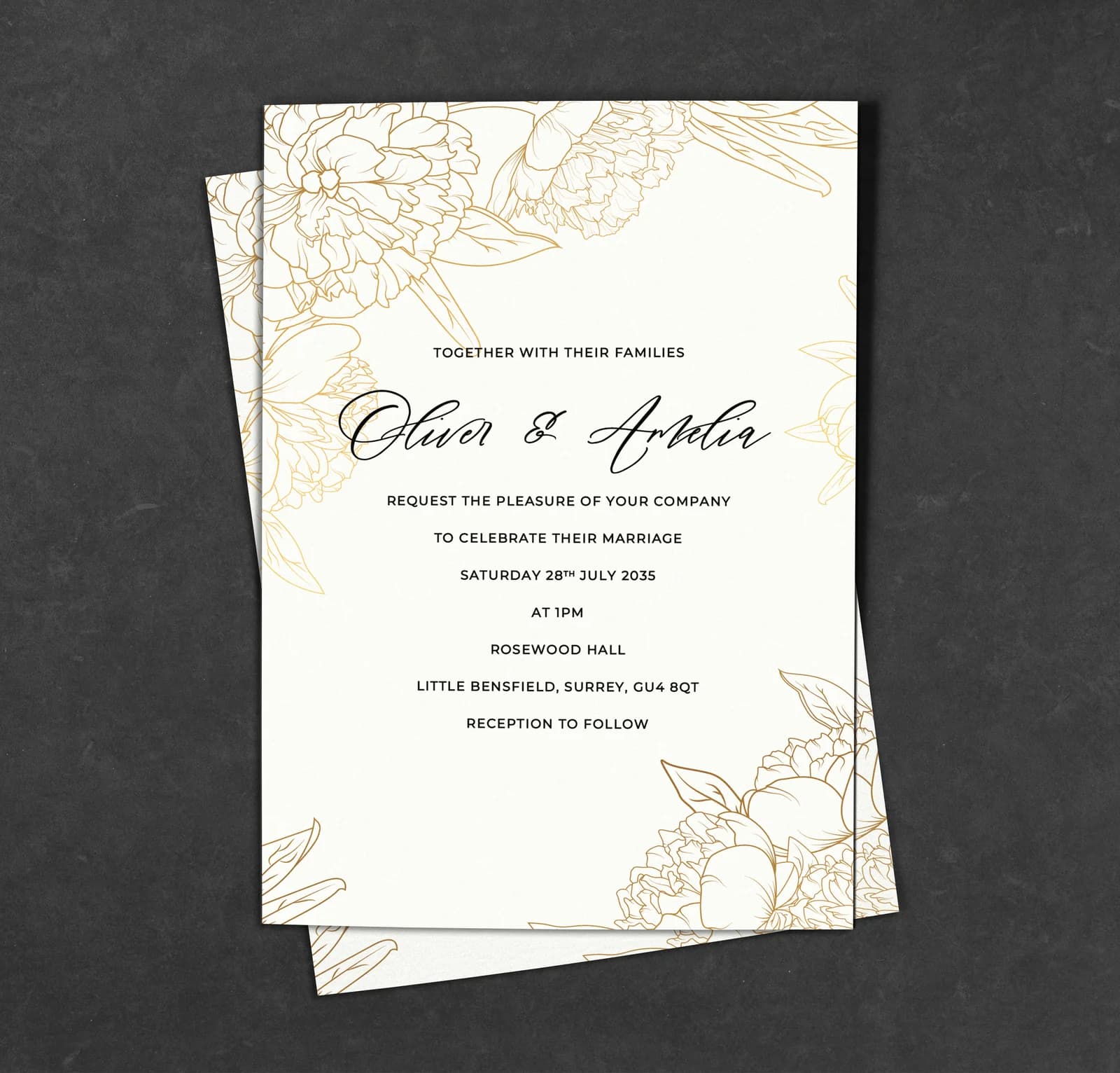 Gold Floral wedding stationery collection