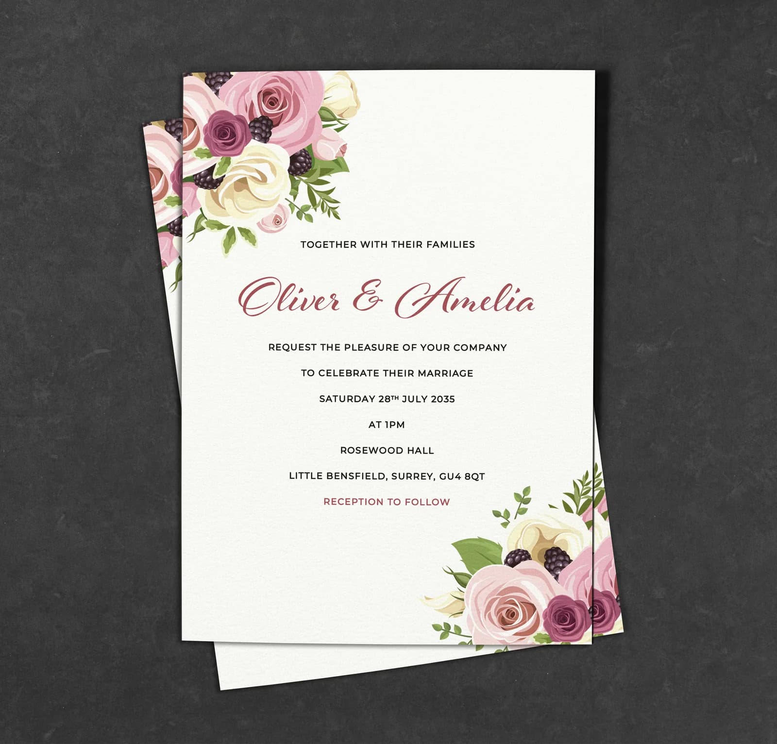 Mauve Floral wedding stationery collection