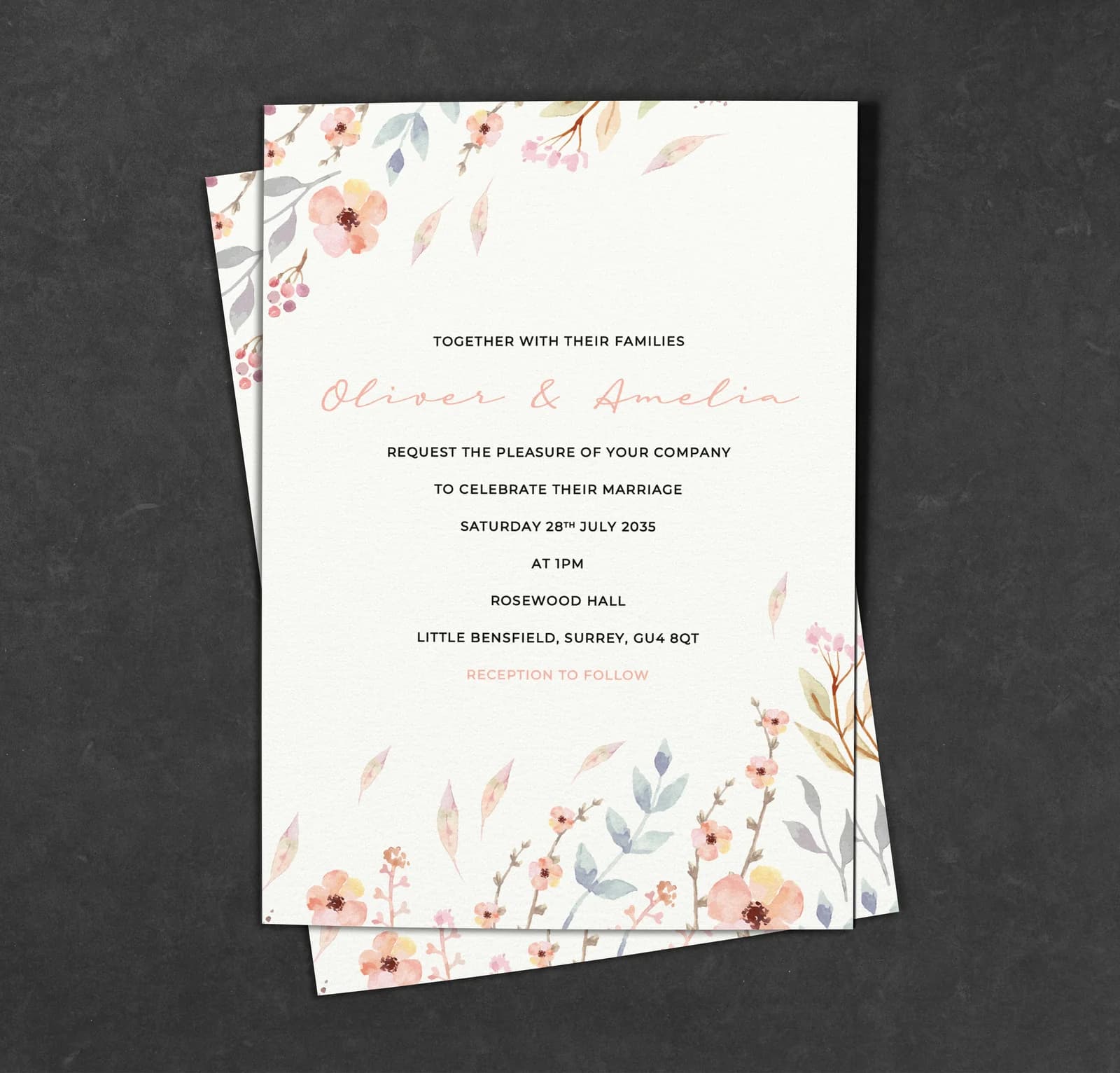 Peach Floral wedding stationery collection
