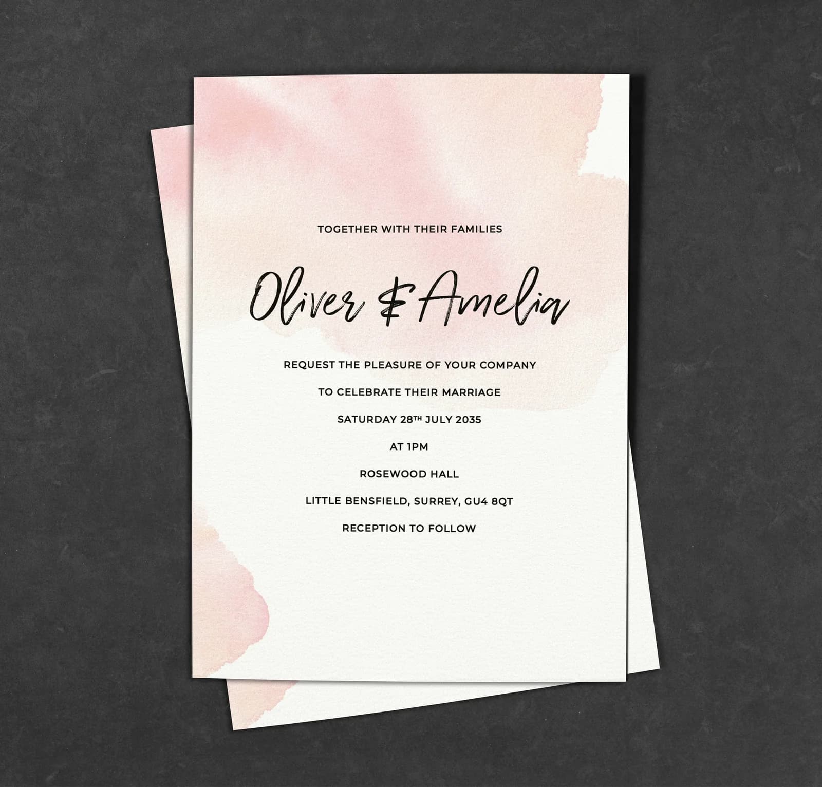 Pink Watercolour 2 wedding stationery collection
