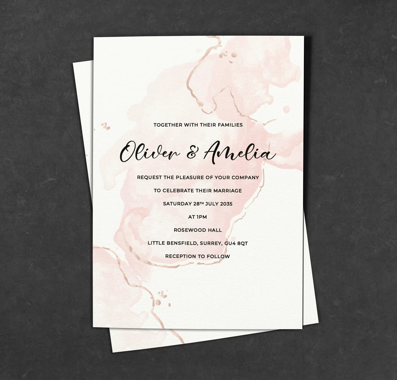 Pink Watercolour wedding stationery collection
