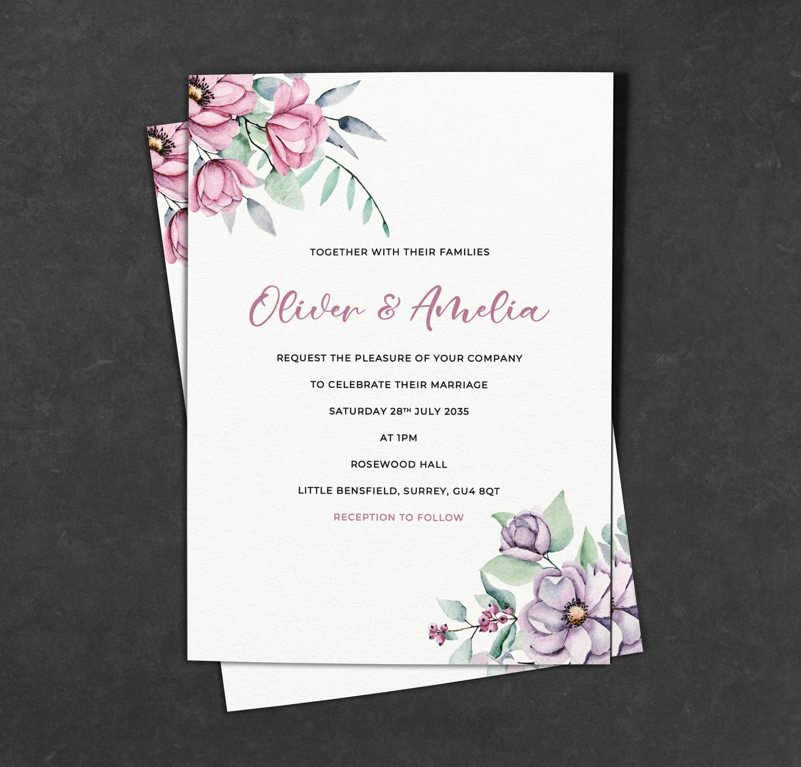 Purple & Pink wedding stationery collection