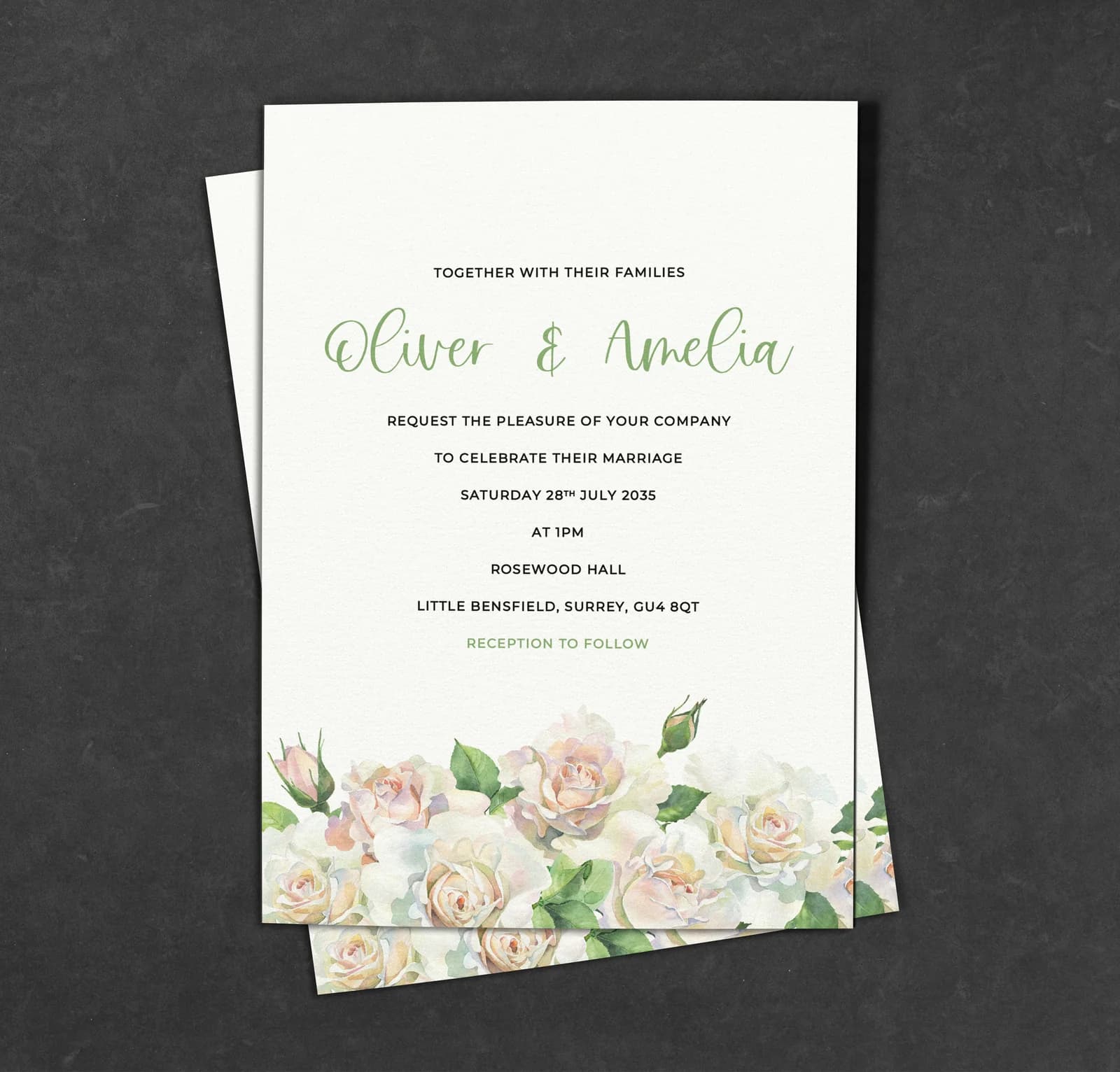 White Floral Roses Invitation — invitation wedding stationery