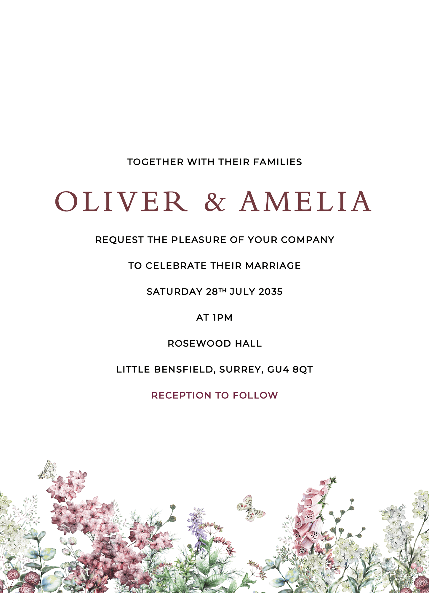 Hand-drawn wildflower wedding invitation by Tavern Creative