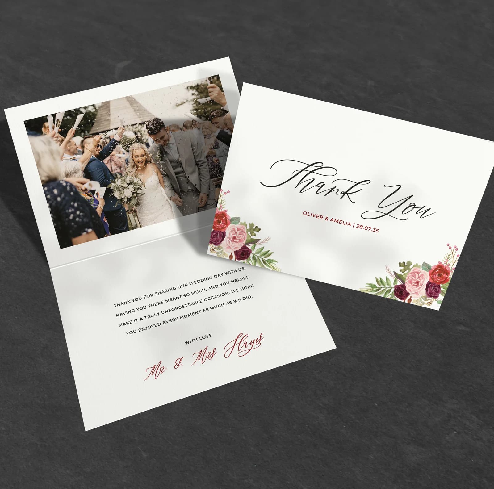 Burgundy Flowers Thank You Card — thank you wedding stationery