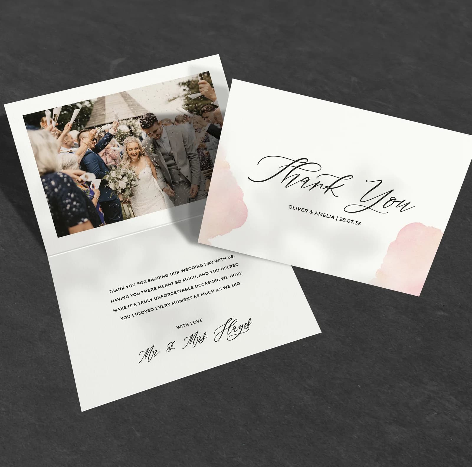 Pink Watercolour Thank You Card — thank you wedding stationery